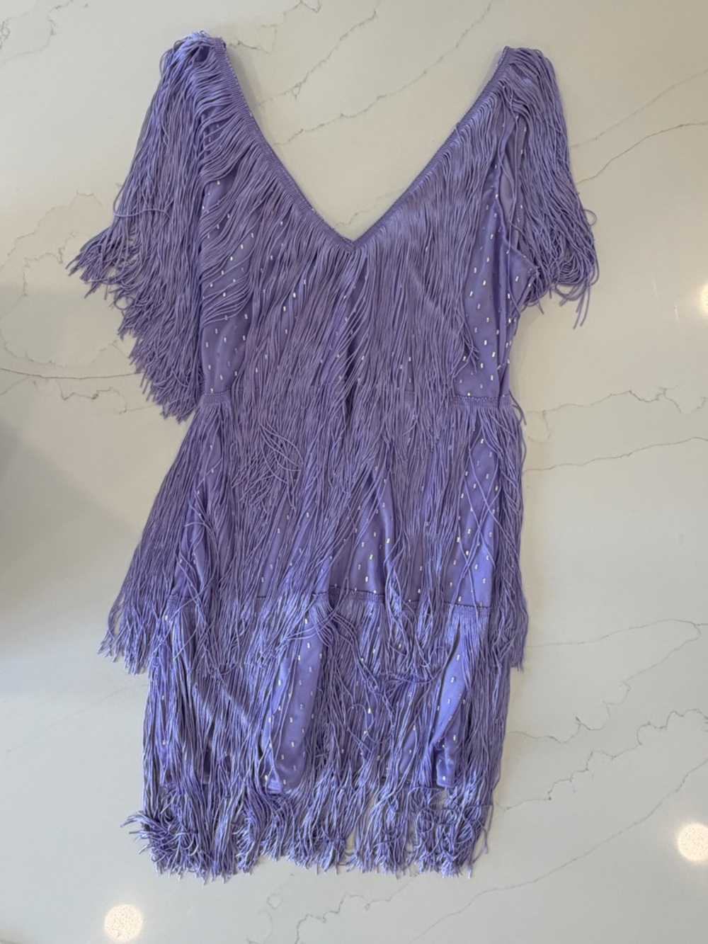 V-Neck Lavender Fringe Mini Dress - Women's Party Dress